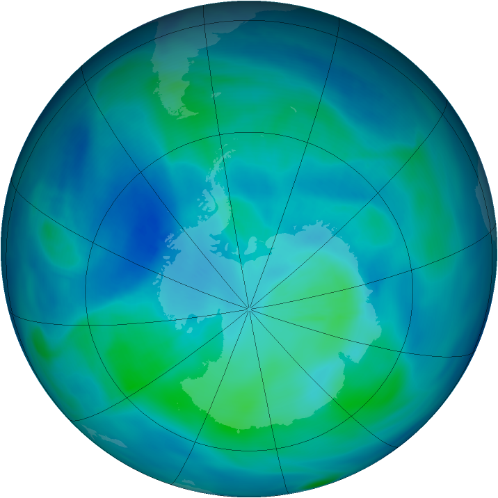 Antarctic ozone map for 28 February 2007